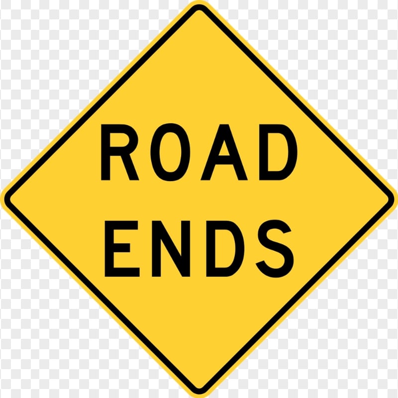 Road Ends Sign Square Yellow Traffic Driving