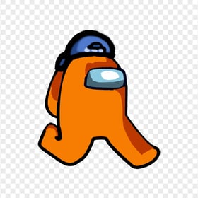 HD Orange Among Us Character Walking With Backwards Baseball Cap PNG