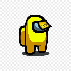 HD Among Us Yellow Crewmate Character With Sus Sticky Note Hat PNG