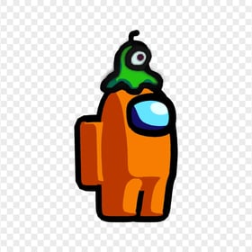 HD Among Us Crewmate Orange Character With Brain Slug Hat PNG