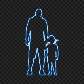 HD Blue Child And Father Neon Silhouette PNG