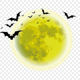 Green Halloween Moon Night And Flying Bats HD PNG