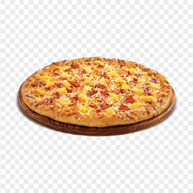 Crust Hawaiian Pizza on a Rustic Plate Transparent PNG