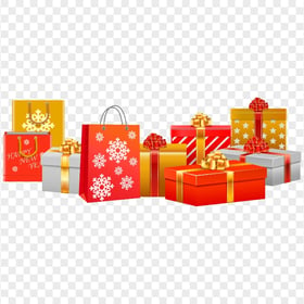 New Year Christmas Group Of Gifts Boxes On Floor HD PNG