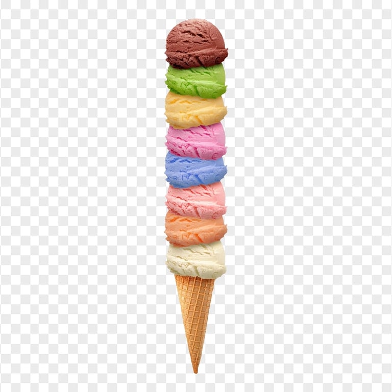 Ice Cream Cone Eight Flavors Scoops HD PNG