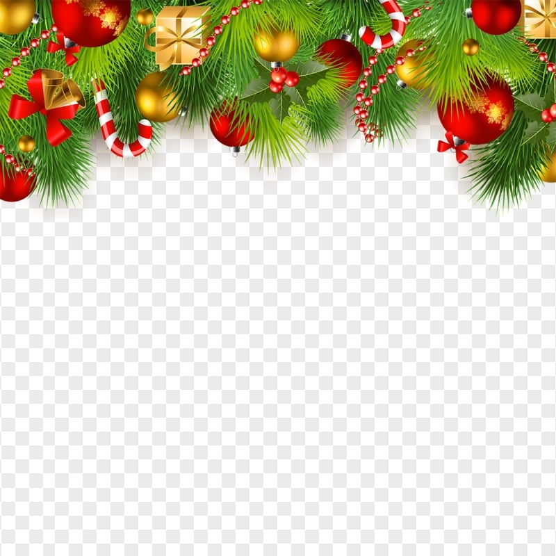 Christmas Decorated Pine Branches Top Border HD PNG