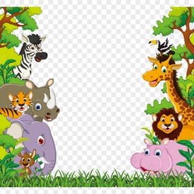 Jungle Animals Wild Border Cartoon Illustration