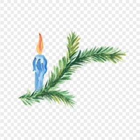HD Watercolor Christmas Fir Branch With Candle PNG