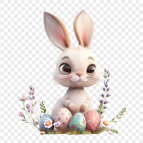 Sweet Rabbit with Colorful Easter Eggs HD Transparent PNG