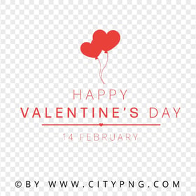 14 Feb Happy Valentine's Day Text Hearts Balloons PNG