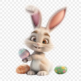 Little Easter Buuny with Colorful Eggs HD Transparent PNG