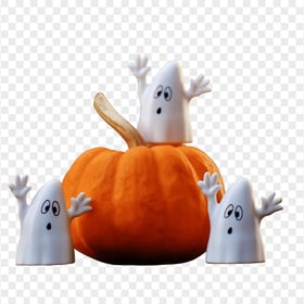 Halloween Ghosts Toys With Real Pumpkin PNG Image