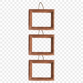 HD Three Hanging Brown Wooden Picture Frames PNG