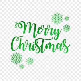 HD Green Glitter Merry Christmas Text Logo With Snowflakes PNG