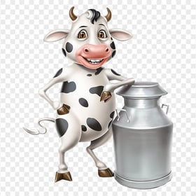 HD Dairy Cartoon Cow Character With Milk Pot PNG
