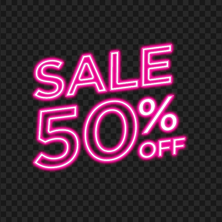HD Pink 50 Percent Off Sale Discount Neon Sign PNG