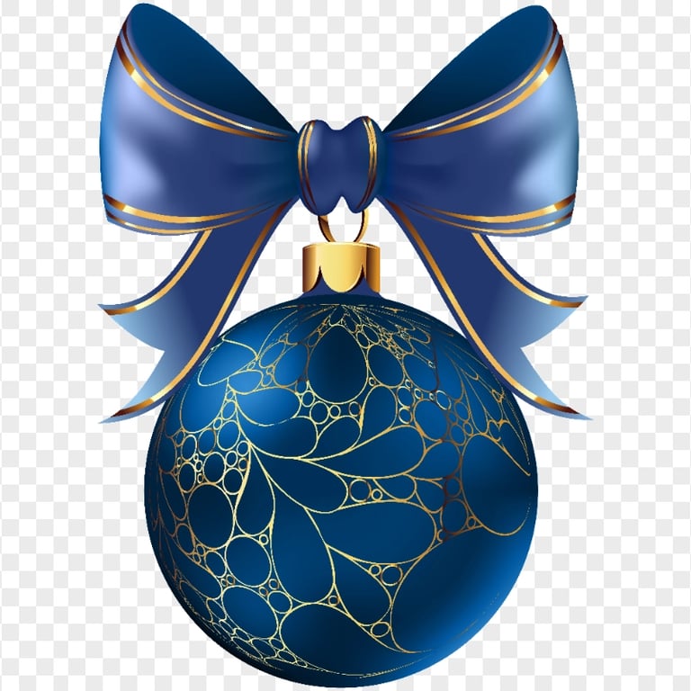 Blue & Gold Ornament Ball With Ribbon Bow PNG IMG