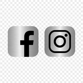 HD Facebook Instagram Black & Silver Metal Square Logos Icons PNG