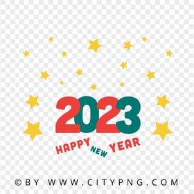 HD 2023 Happy New Year Vector With Yellow Stars PNG