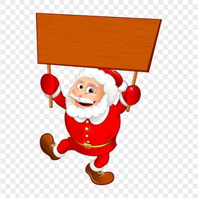 Cartoon Santa Holding Blank Wooden Banner HD PNG