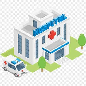 3D Cartoon Hospital Isometric With Ambulance