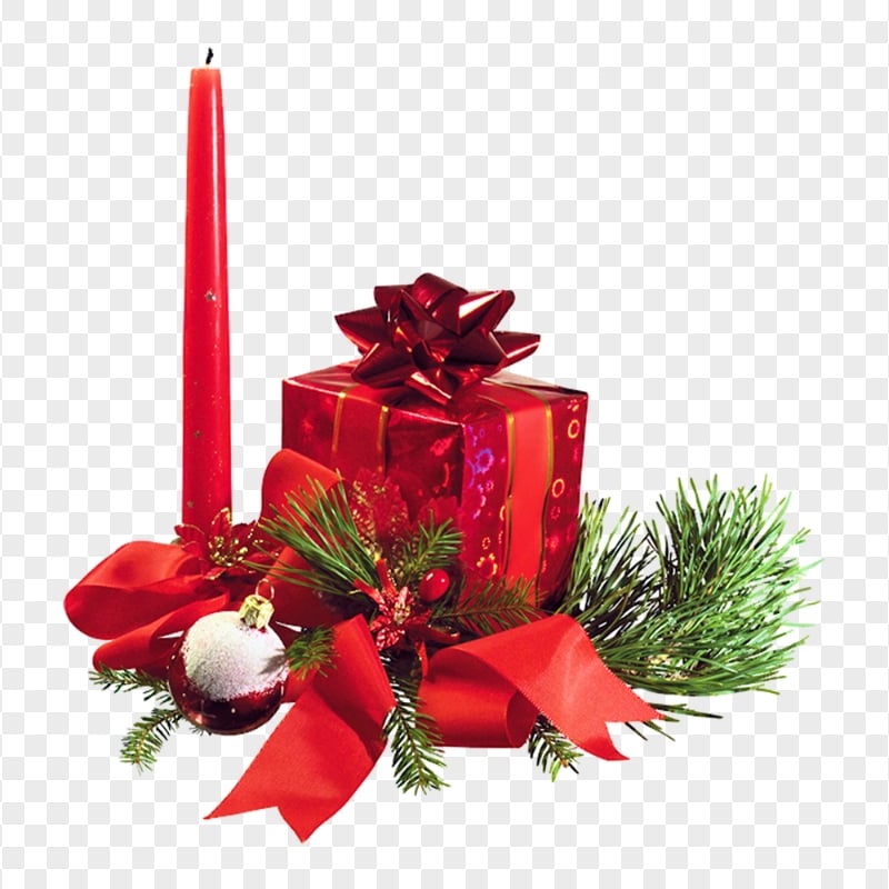 Red Christmas Candle With Gift Box Download PNG