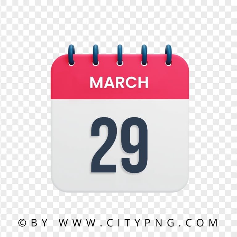 29th March Date Red & White Calendar Icon HD Transparent PNG