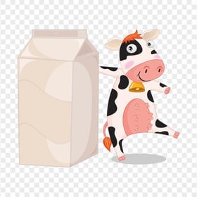 HD Cartoon Cow With Milk Box PNG