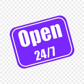 Open 24/7 Purple And White Logo Sign