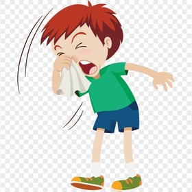 Cartoon Sick Kid Flu Cough Runny Clean Nose Clipar