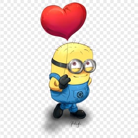 Minions Character In Love Holding Balloon Heart PNG