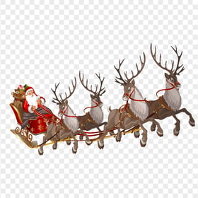 Christmas Santa Reindeer Sled Illustration FREE PNG
