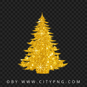 HD Decorated Christmas Tree Gold Glitter Silhouette PNG
