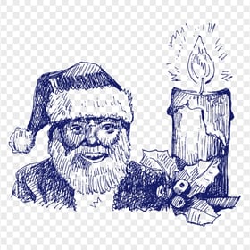 Blue Pen Drawing Santa With Christmas Candle PNG