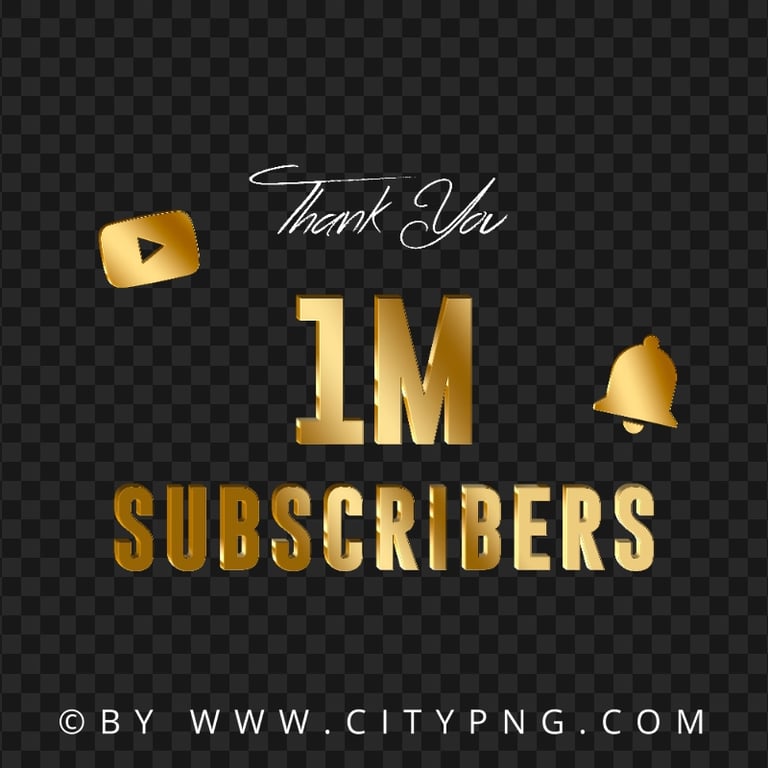 Thank You Youtube 1M Subscribers Gold PNG Image