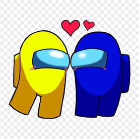 HD Among Us Yellow Love Blue Characters Valentines Day PNG