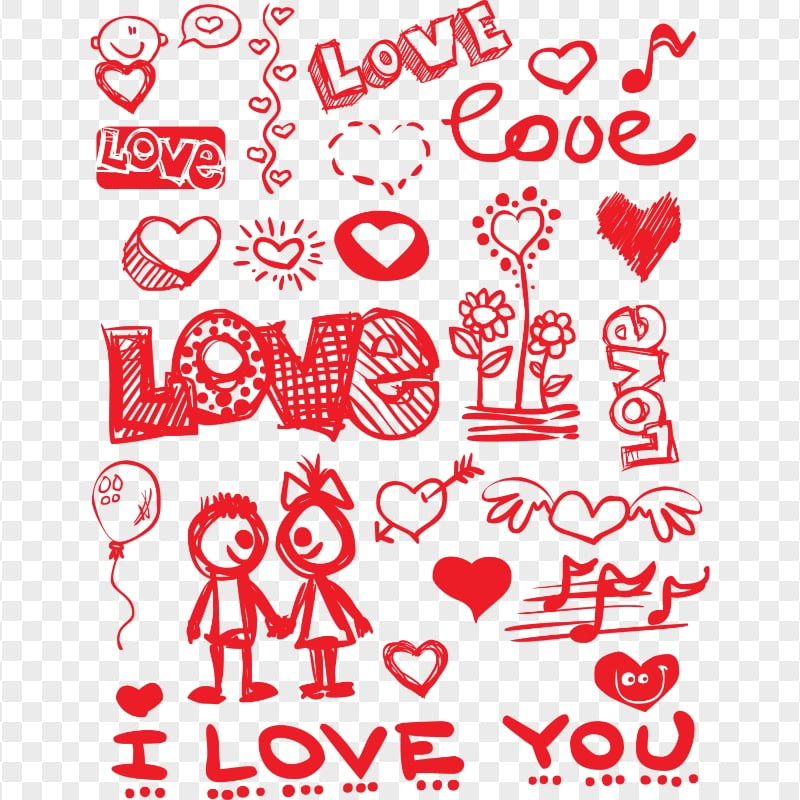 Red Valentine Love Sketch Hand Drawn Items HD PNG