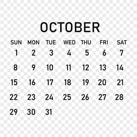 PNG 2023 October Black Calendar