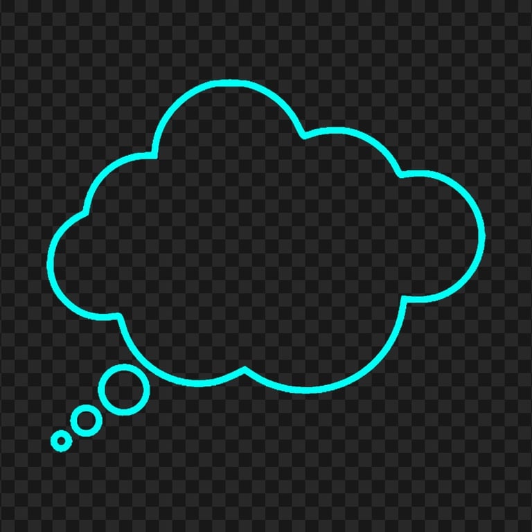 HD Light Blue Outline Thinking Speech Cloud PNG