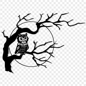 HD Black Halloween Owl Sitting On Tree Branch PNG