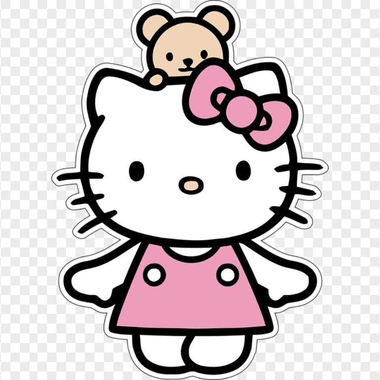 Cute Hello Kitty with Teddy Bear Sticker HD Transparent PNG