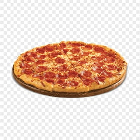 Pepperoni Hot Pizza on Wood Plate HD Transparent Background