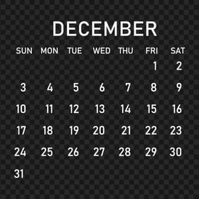 HD 2023 December White Calendar PNG