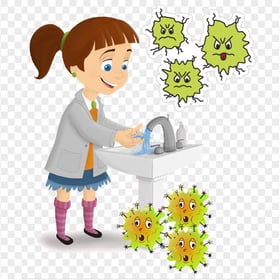 Cartoon Hands Hygiene Girl Germs Water Kids