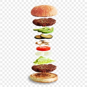 HD Meat Vegetable Veggie Veg Burger Floating Ingredients PNG Image