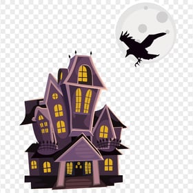 HD Halloween Cartoon Haunted House With Flying Crow PNG