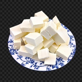 Goat Feta White Cheese Pieces Plate Top View PNG