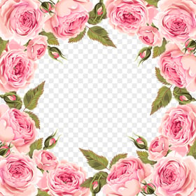HD Realistic Pink Flowers Rose Wedding Frame PNG