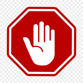 Vector White Hand Stop Silhouette On Red Stop Road Sign PNG