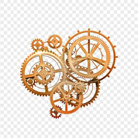 HD Golden Mechanical Gears Transparent Background